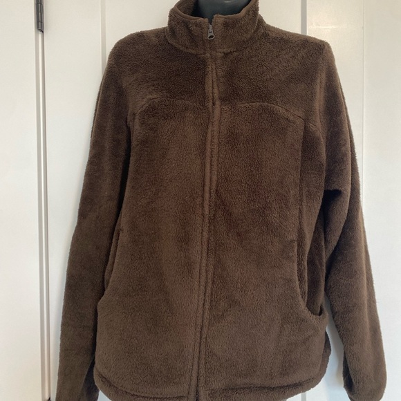 Lands' End Brown Fluffy Fleece Jacket Pullover Size Medium - Picture 1 of 7